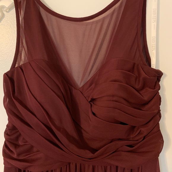 David’s Bridal Bridesmaid Dress; Wine color; Illusion neckline - Picture 2 of 6